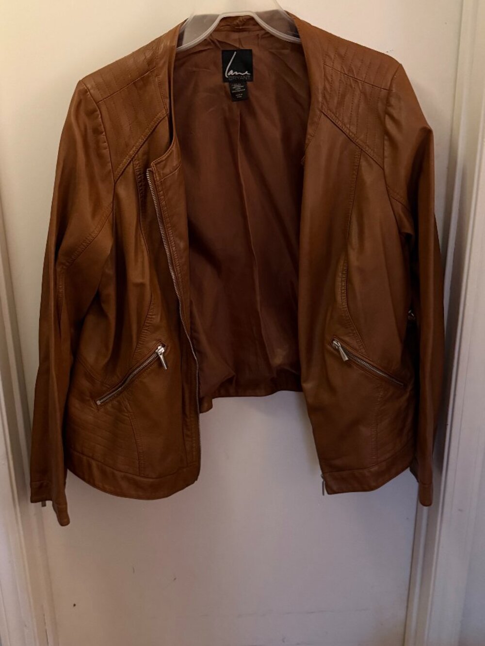 Lane Bryant Brown Faux Leather Moto Jacket W 22-24